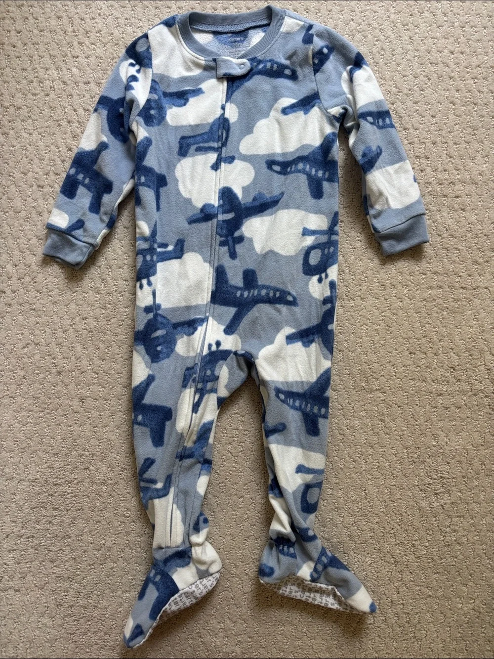 Carter's Blue Airplane Fleece Footed One-Piece, Size 24m
